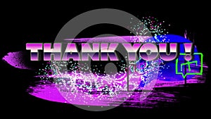 Animation of thank you text over shapes on black background