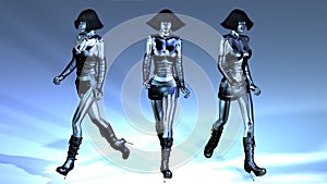 Animation of three walking Manikins