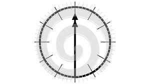 Animation of timelapse of flat clock face with long arrows. 3D rendering.