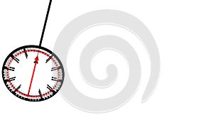 Animation of timelapse of pendulum with clock face with long arrows. 3D rendering.