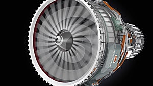 Animation of turbofan jet engine on black background