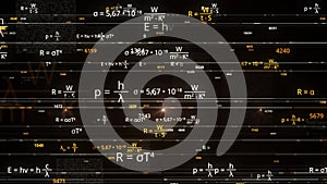 Animation of typing mathematics and physics formulas in abstract digital space. Animation. Concept of exact sciences and