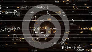 Animation of typing mathematics and physics formulas in abstract digital space. Animation. Concept of exact sciences and