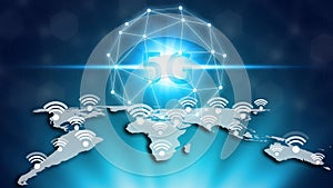 Animation of Virtual screen 5G network and wifi on the world map, World map on a technology 5G background, Technology Internet 5G