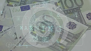 Animation of virus alert and security padlock over euro banknotes