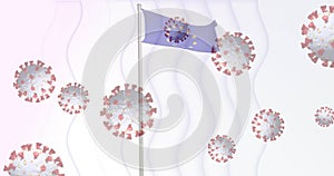 Animation of virus cells over flag of european union