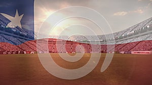 Animation of waving chile flag against view of a sports stadium