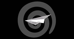 Animation of white moving paper plane on black background