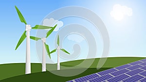 Animation of a windmills and solar panels for alternative energy