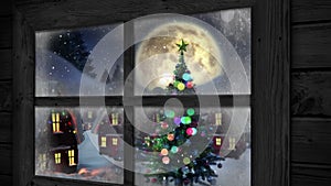 Animation of window view and christmas decoration