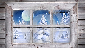 Animation of window view and christmas decoration