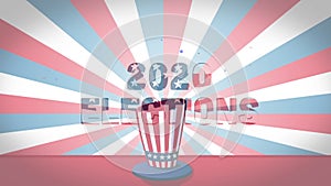 Animation of words 2020 Elections with hat in white, blue and red over white, blue and red stripes