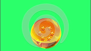 Animation yellow crystal ball with 6 star on green background.