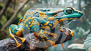 Animatronic Turquoise Frog on a Tree Branch