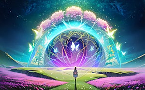 Anime backround fantasy illustration game enviornment fairyland landscape illustration for childrens books,