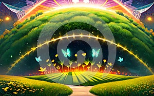 Anime backround magical drawing virtual enviornment fairyland nature illustration for digital backgrounds,