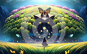 Anime backround magical drawing virtual enviornment wonderland forest background for childrens booksgenerative ai