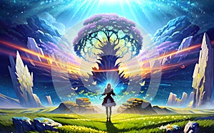 Anime backround magical drawing virtual enviornment wonderland forest background for childrens booksgenerative ai