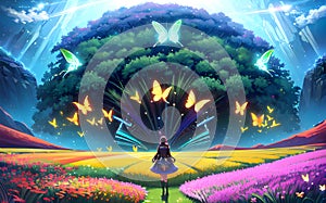 Anime backround magical drawing virtual enviornment wonderland forest background for childrens booksgenerative ai