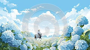 Anime Boy Riding Horse In A Field Of Flowers