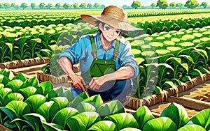 Anime Concept Background A Young Boy Farmer In The Field