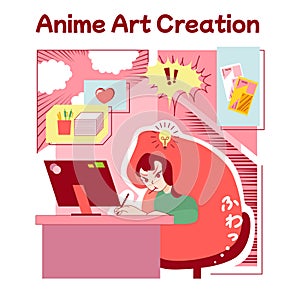 Anime culture. Otaku or geek lifestyle, popular japanese cartoons