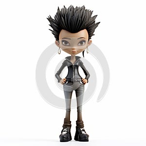 Anime Female Figurine With Spiky Hairstyle And Gothcore Fashion