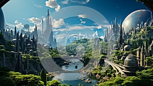 Anime Futuristic City Skyline Scenery Utopia