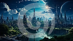 Anime Futuristic City Skyline Scenery Utopia