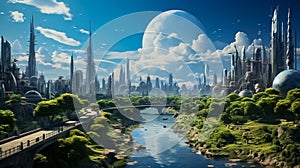 Anime Futuristic City Skyline Scenery Utopia