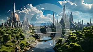 Anime Futuristic City Skyline Scenery Utopia