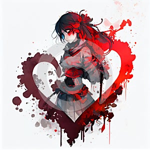 Anime girl with blooding heart photo