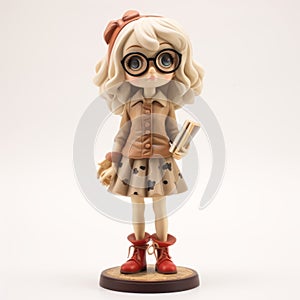 Anime Girl Figurine Holding Book - Dark Beige Style