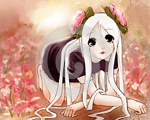 Anime girl with flowers in her hair photo