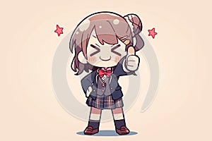 Anime girl in a school uniform giving a thumbs up AI Generated