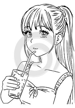 Anime girl smiling, vector coloring for children