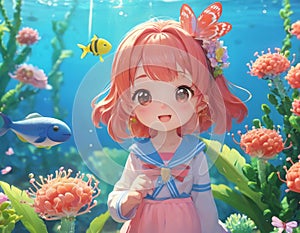 Anime Girl Underwater Scene
