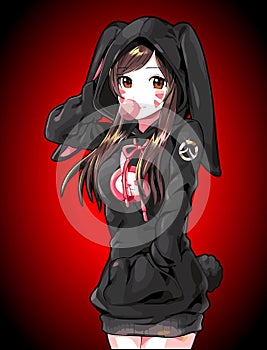 anime girl wearing a hoodie