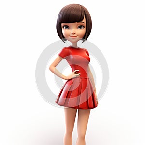 Anime-inspired 3d Vector Female Cartoon In Red Dress