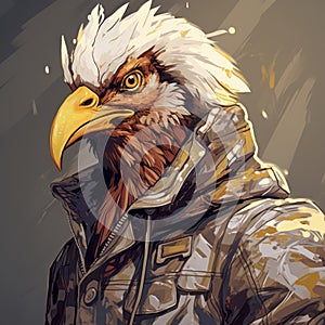 Anime-inspired Eagle On Coat: Digital Painting With Post-apocalyptic Themes photo