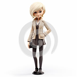 Anime-inspired Girl Figurine In Suit With Cool Blonde Hair