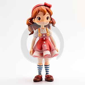 Anime-inspired Konica Big Mini Figurine Of A Girl In A Red Dress