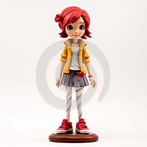 Anime-inspired Schoolgirl Figurine With Red Hair And Grey Shorts