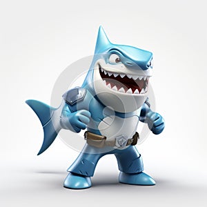 Playful Cartoon Shark Character In Vray-style Armor photo