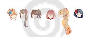 Anime Manag hairstyles wigs. Isolated hair set