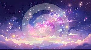 an anime manga artwork of a magical sky full of stars, gift card illustration