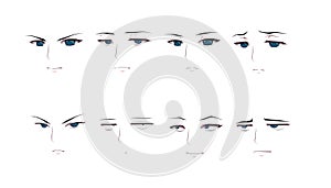 Anime manga boy expressions eyes set. Japanese cartoon style