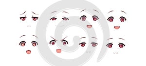 Anime manga dog girl expressions eyes set. Japanese cartoon style