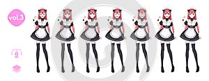 Anime manga girl. Costume of maid cafe