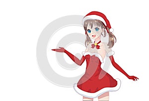 Anime manga girl dressed in Santa Claus costume